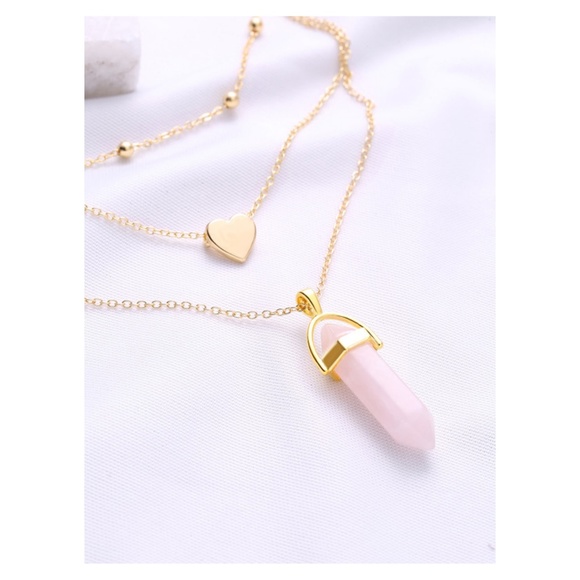 Gold Layered Heart Pink Pendant Necklace - Picture 2 of 2